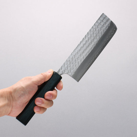 Yoshimi Kato Minamo SG2 Hammered Nakiri 165mm Oak (Indigo Dyed) Handle - Seisuke Knife