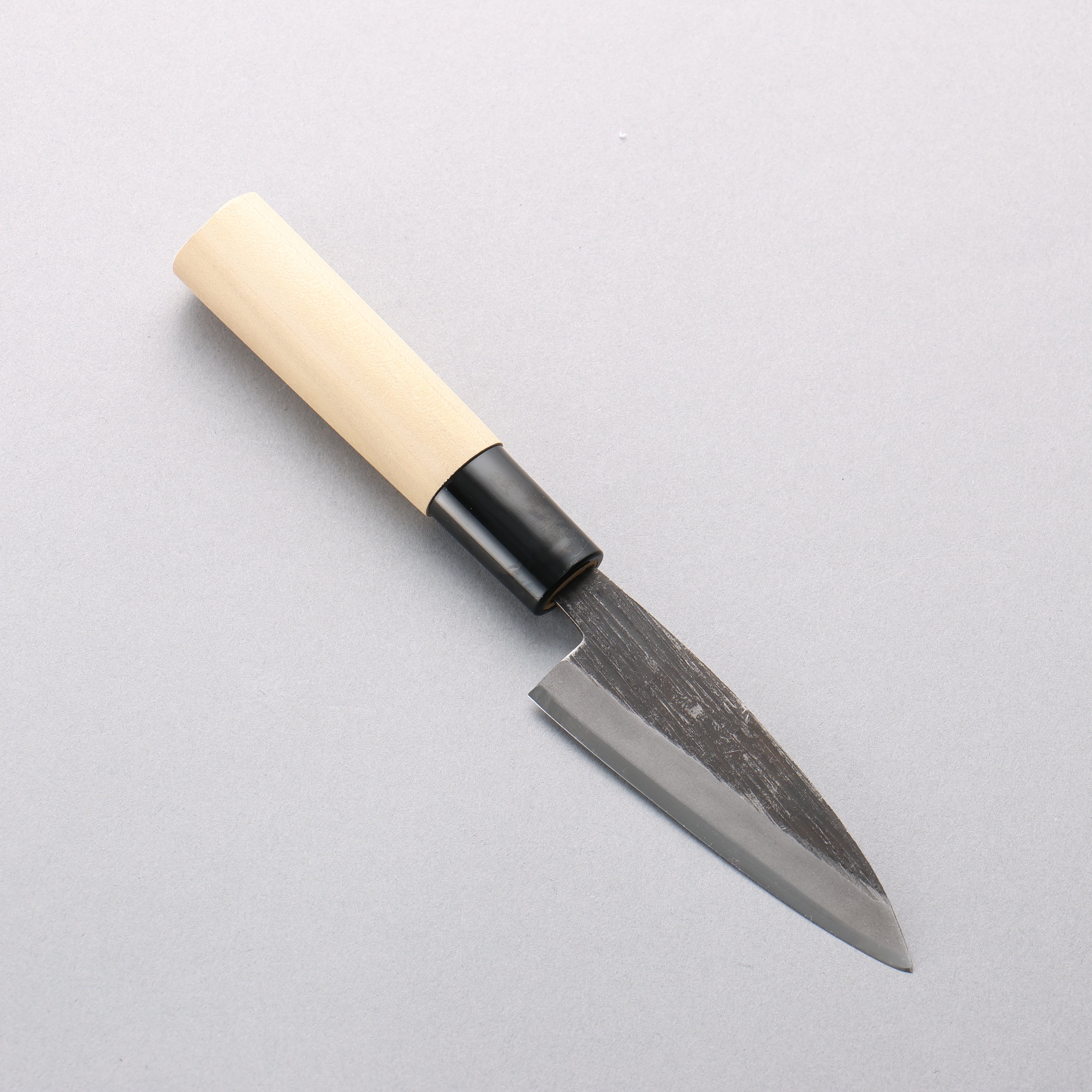 Sakai Takayuki Blue Steel No.2 Kurouchi Vertical Stripes Ajikiri 90mm Magnolia Handle - Seisuke Knife