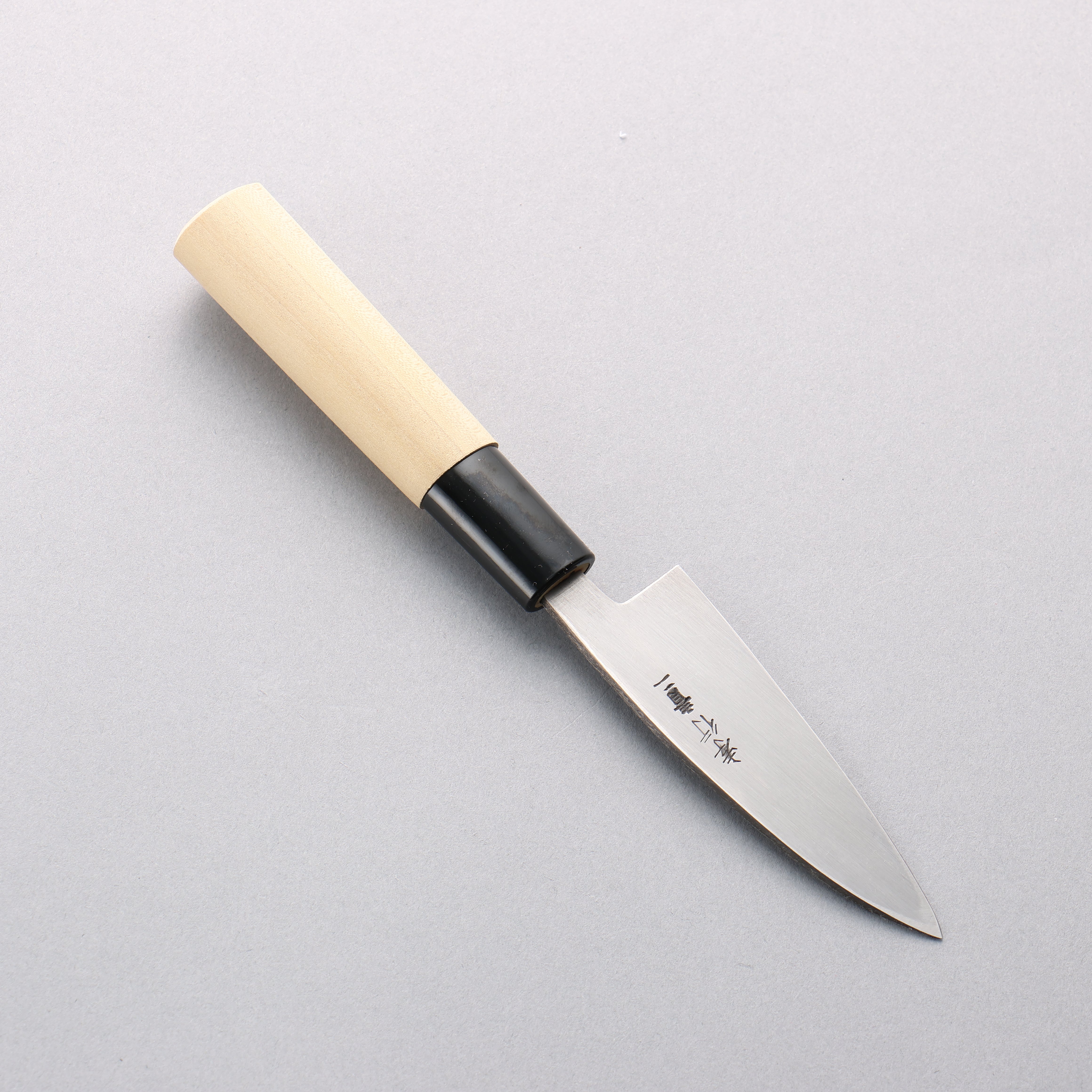 Sakai Takayuki Blue Steel No.2 Kurouchi Vertical Stripes Ajikiri 90mm Magnolia Handle - Seisuke Knife