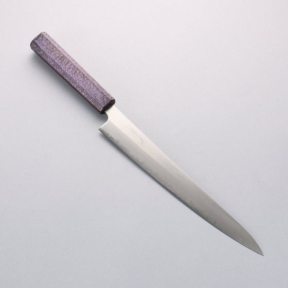 Seisuke White Steel No.1 Migaki Polish Finish Sujihiki 240mm Oak with Purple Lacquer Handle - Seisuke Knife