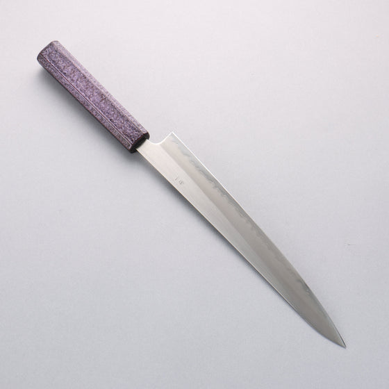 Seisuke White Steel No.1 Migaki Polish Finish Sujihiki 240mm Oak with Purple Lacquer Handle - Seisuke Knife