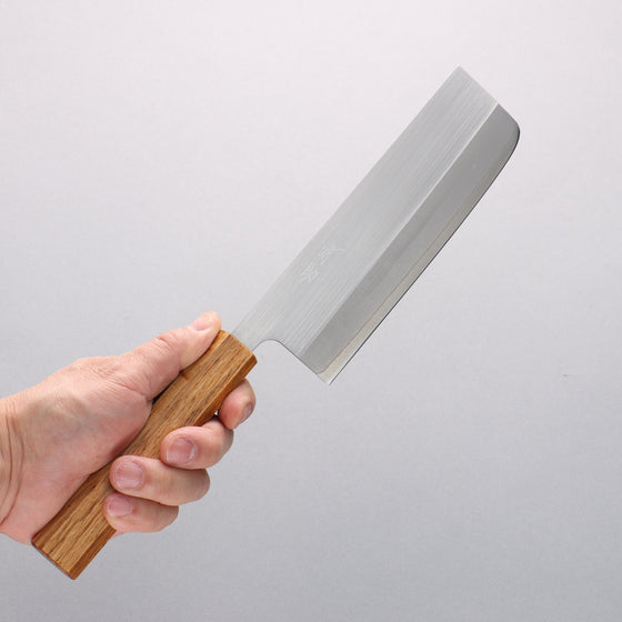 Seisuke SRS13 Vertically Brushed Nakiri 165mm Oak Handle - Seisuke Knife