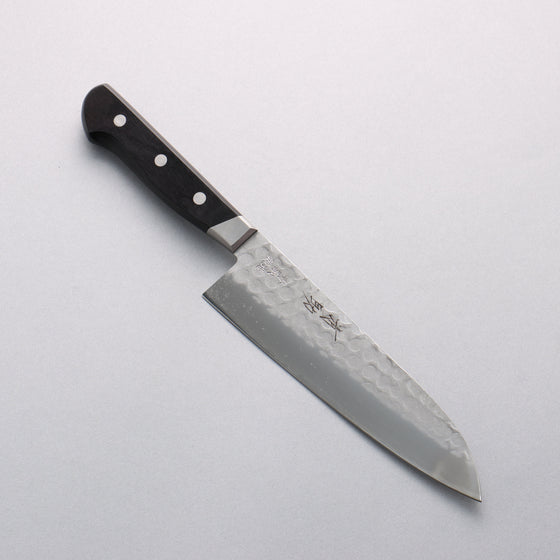 Seisuke Blue Steel No.2 Nashiji Hammered Santoku 180mm Black Pakka wood Handle - Seisuke Knife