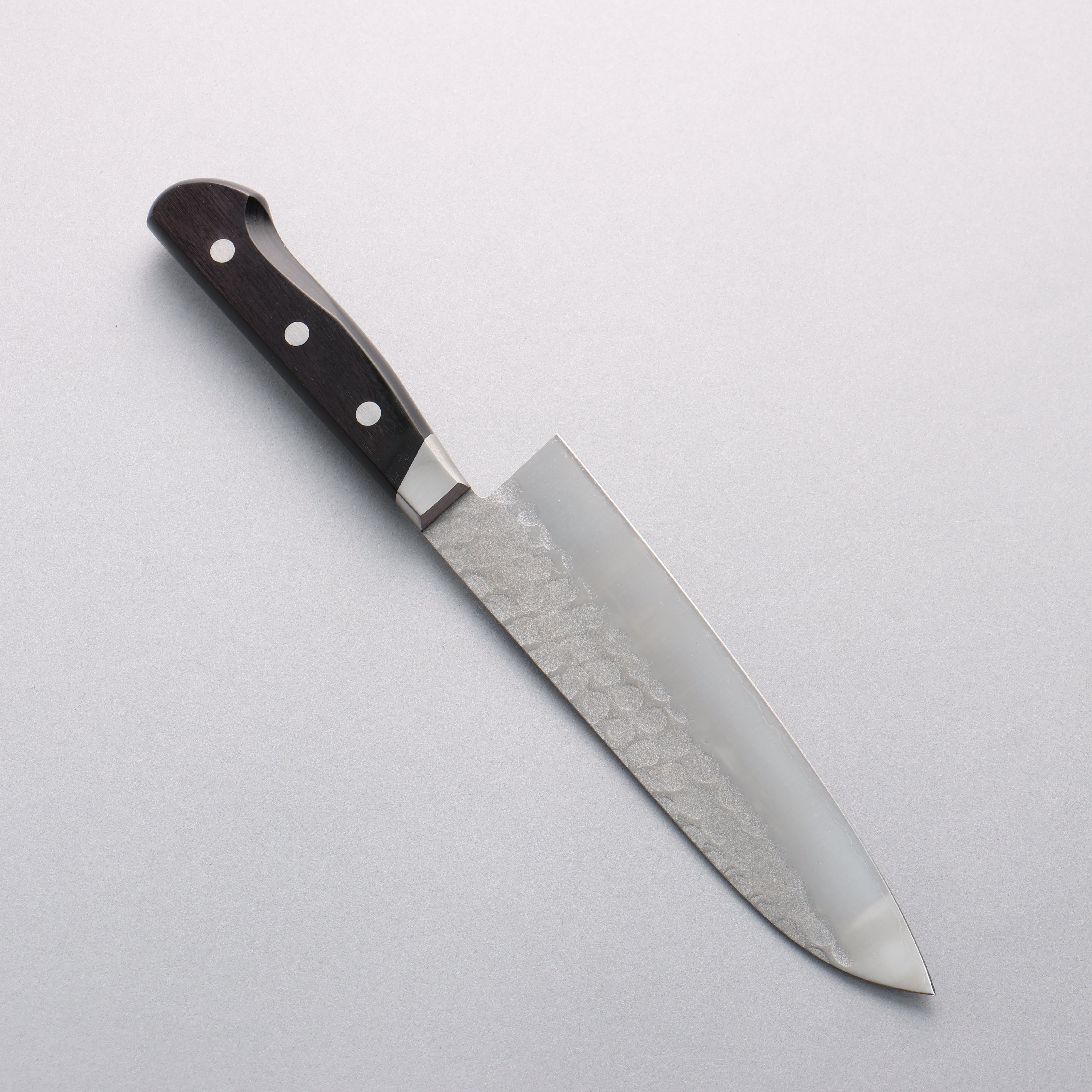 Seisuke Blue Steel No.2 Nashiji Hammered Santoku 180mm Black Pakka wood Handle - Seisuke Knife