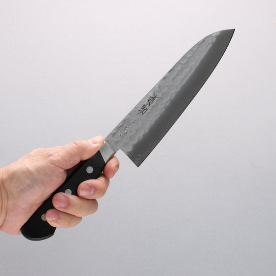 Seisuke Blue Steel No.2 Nashiji Hammered Santoku 180mm Black Pakka wood Handle - Seisuke Knife