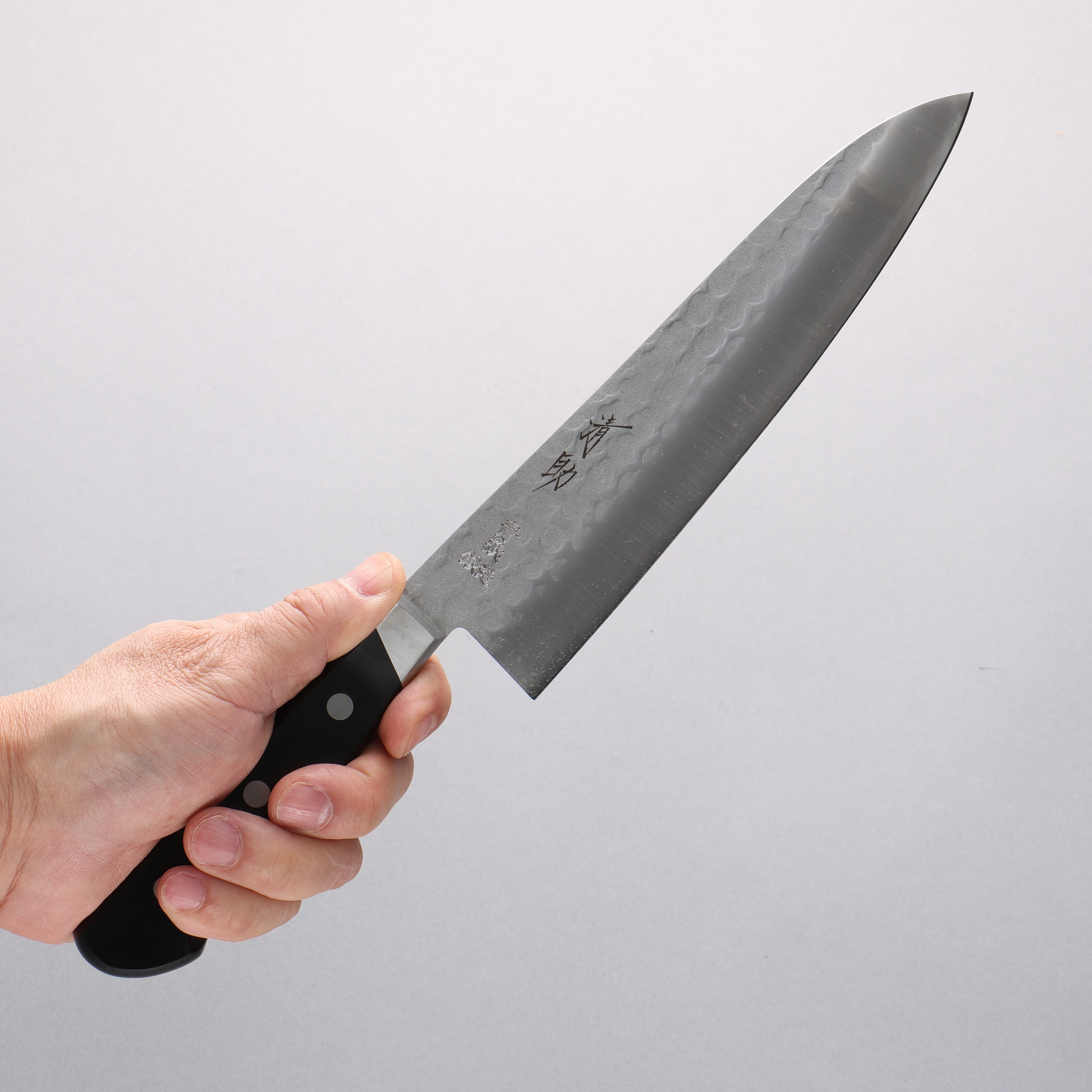 Seisuke Blue Steel No.2 Nashiji Hammered Gyuto 200mm Black Pakkawood Handle - Seisuke Knife