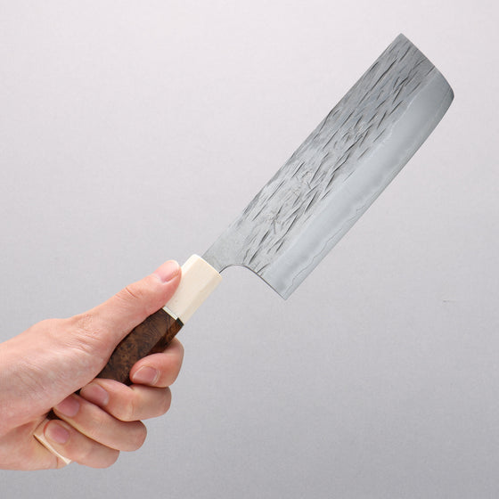 Yu Kurosaki Juhyo Cobalt Special Steel Hammered Nakiri 165mm Chinese Quince (White Ferrule and End Cap) Handle - Seisuke Knife