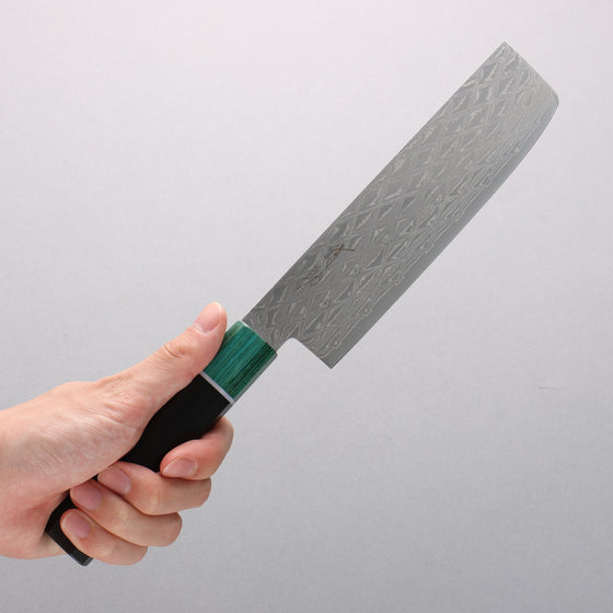 Seisuke AUS10 Mirror Crossed Usuba 160mm Black Pakka wood(ferrule: Green Pakka wood) Handle - Seisuke Knife
