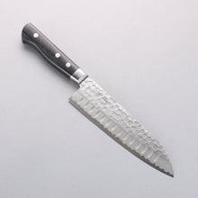  Seisuke Blue Steel Hammered Ribbed Santoku 180mm Black Pakka wood Handle - Seisuke Knife
