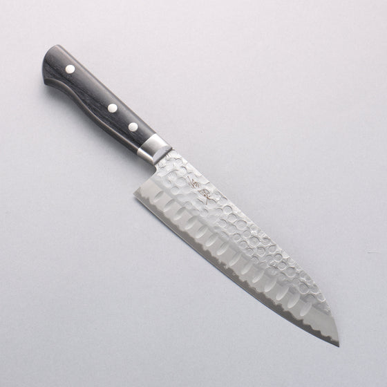 Seisuke Blue Steel Hammered Ribbed Santoku 180mm Black Pakka wood Handle - Seisuke Knife