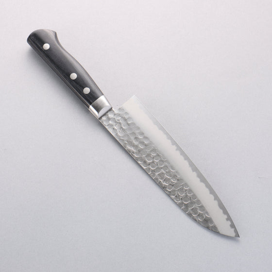 Seisuke Blue Steel Hammered Ribbed Santoku 180mm Black Pakka wood Handle - Seisuke Knife