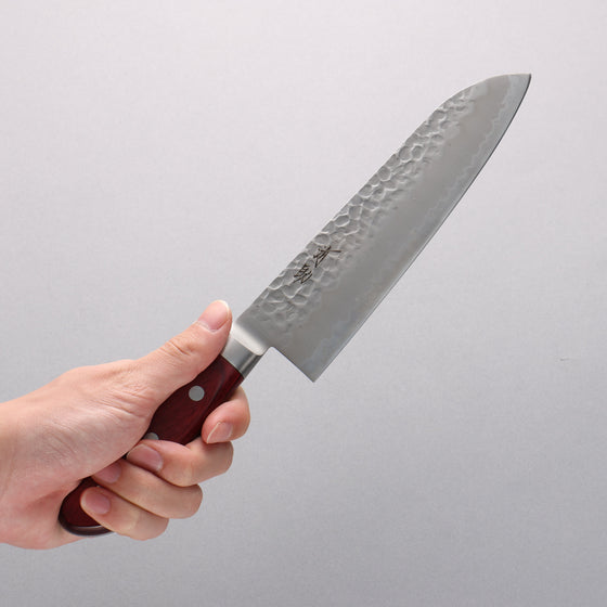 Seisuke Blue Super Hammered Gyuto 180mm Red Pakka wood Handle - Seisuke Knife
