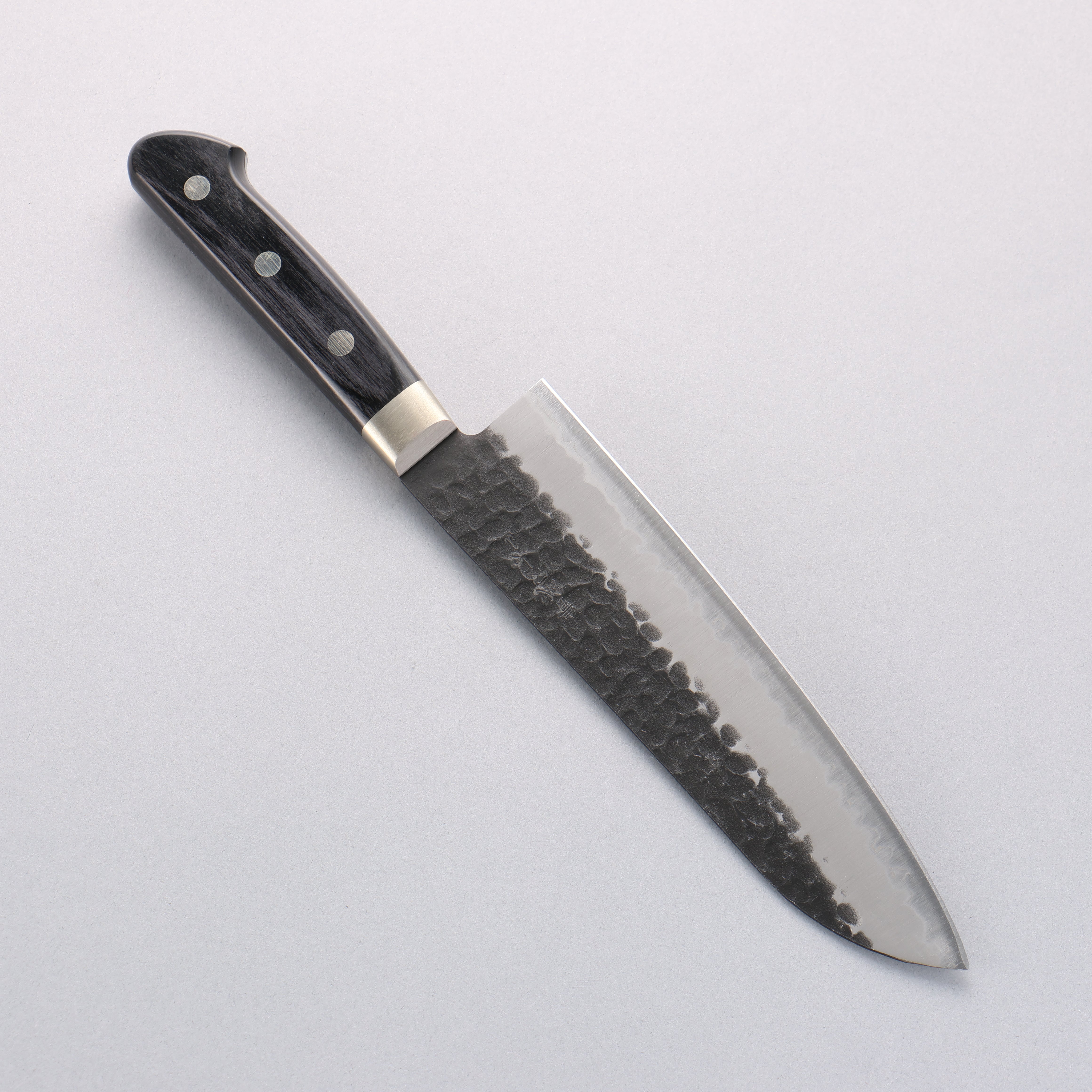 Seisuke Blue Super Hammered Black Finished Santoku 180mm Black Pakka wood Handle - Seisuke Knife