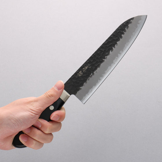 Seisuke Blue Super Hammered Black Finished Santoku 180mm Black Pakka wood Handle - Seisuke Knife