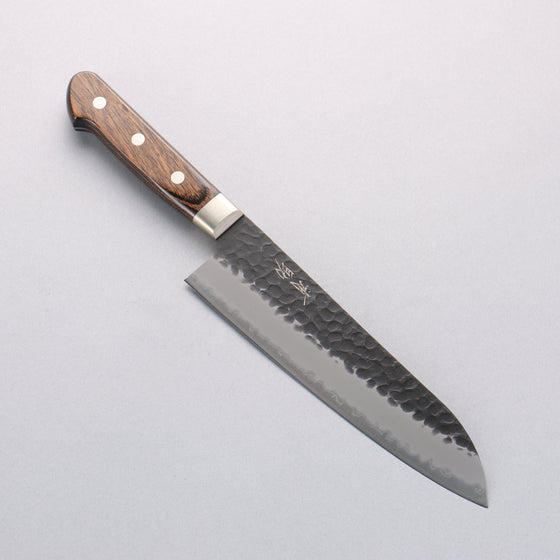 Seisuke Blue Super Hammered Black Finished Santoku 180mm Brown Pakka wood Handle - Seisuke Knife