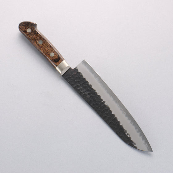 Seisuke Blue Super Hammered Black Finished Santoku 180mm Brown Pakka wood Handle - Seisuke Knife