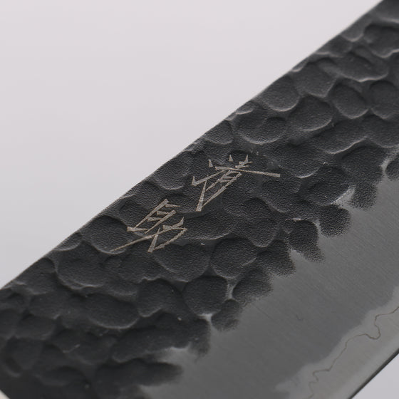 Seisuke Blue Super Hammered Black Finished Santoku 180mm Brown Pakka wood Handle - Seisuke Knife