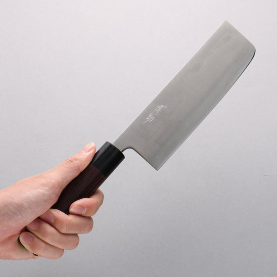 Seisuke Blue Super Nakiri 165mm Rosewood (Ferrule: Black Pakka Wood) Handle - Seisuke Knife
