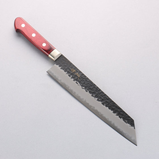 Seisuke Blue Super Hammered Kurouchi Kiritsuke Gyuto 210mm Red Pakka wood Handle - Seisuke Knife