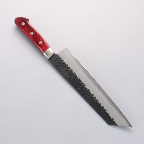 Seisuke Blue Super Hammered Kurouchi Kiritsuke Gyuto 210mm Red Pakka wood Handle - Seisuke Knife