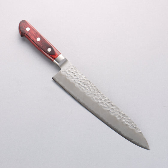 Seisuke Blue Super Hammered Gyuto 210mm Red Pakka wood Handle - Seisuke Knife