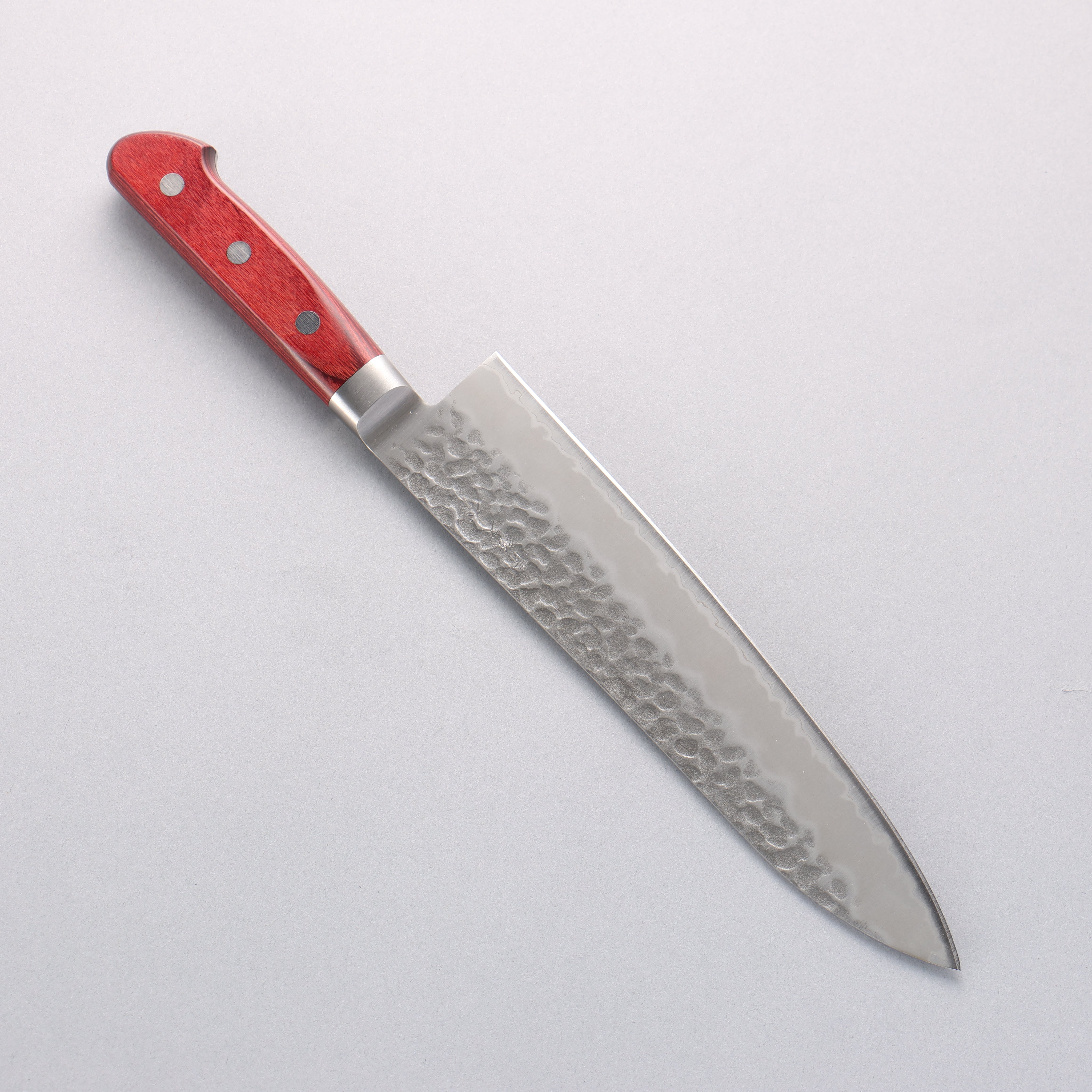 Seisuke Blue Super Hammered Gyuto 210mm Red Pakka wood Handle - Seisuke Knife