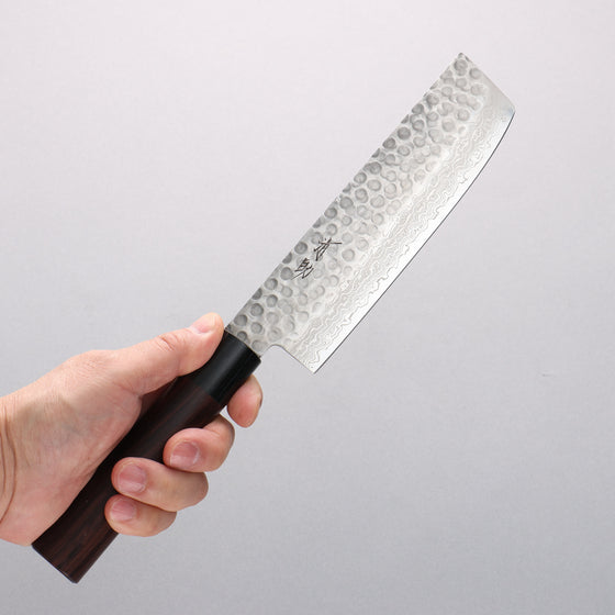 Seisuke Sumi VG10 Hammered Damascus Nakiri 165mm Rosewood (Ferrule: Black Pakka Wood) Handle - Seisuke Knife