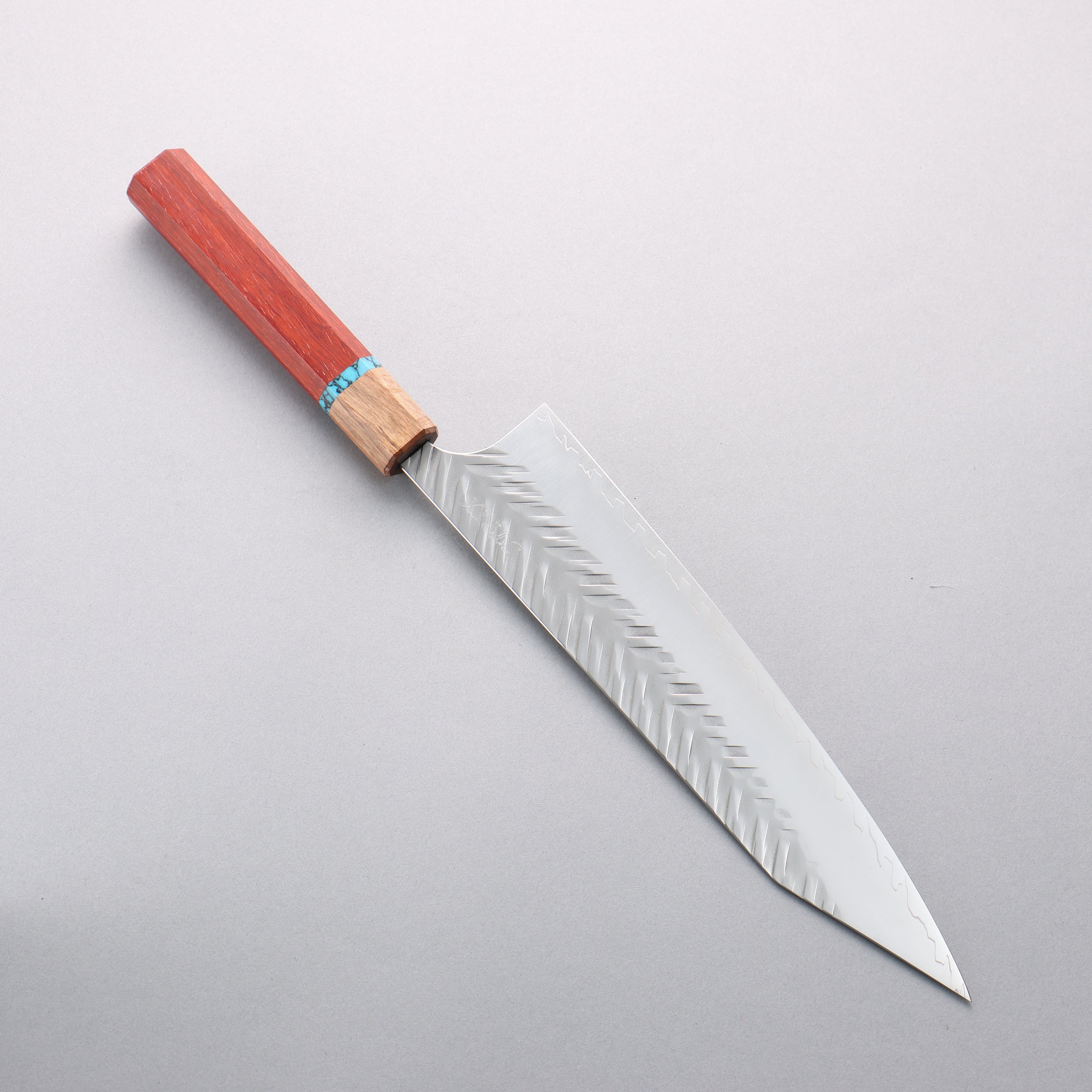 Yoshimi Kato SPG STRIX Hammered (V) Kiritsuke Gyuto 240mm Padoauk(Turquoise Ring) Handle - Seisuke Knife