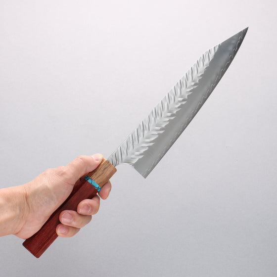 Yoshimi Kato SPG STRIX Hammered (V) Kiritsuke Gyuto 240mm Padoauk(Turquoise Ring) Handle - Seisuke Knife