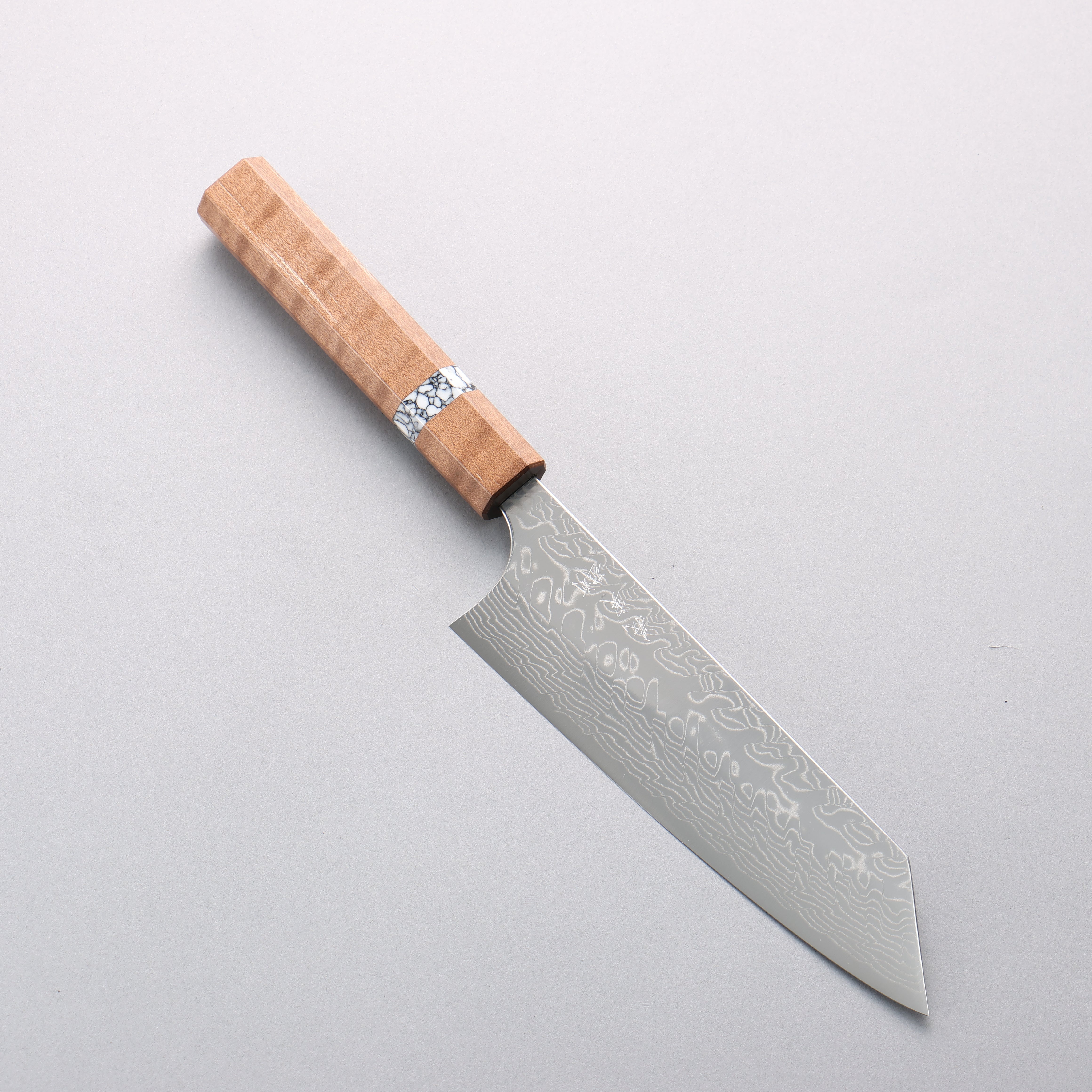 Yoshimi Kato SG2 Damascus Migaki Finished Bunka 170mm Brown Stabilized Wood (White Turquoise Ring) Handle - Seisuke Knife