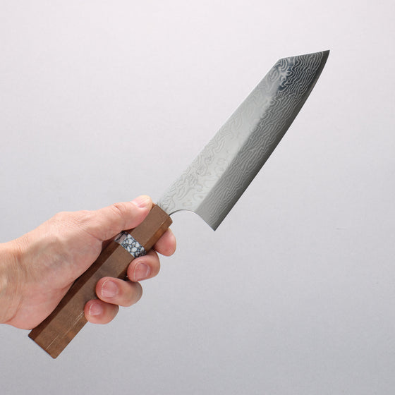 Yoshimi Kato SG2 Damascus Migaki Finished Bunka 170mm Brown Stabilized Wood (White Turquoise Ring) Handle - Seisuke Knife