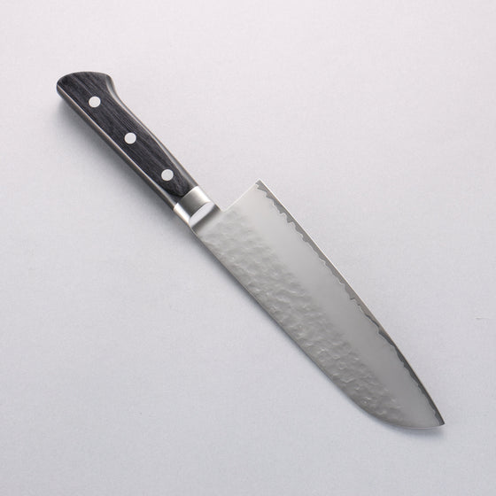 Seisuke VG5 Hammered Kasumitogi Santoku 175mm Black Pakka wood Handle - Seisuke Knife