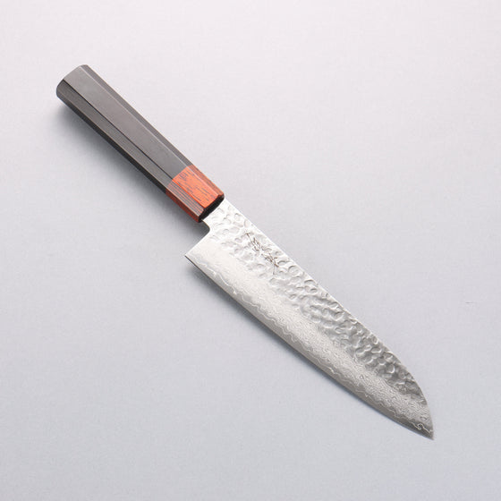 Seisuke VG10 33 Layer Hammered Damascus Santoku 180mm Black Pakka wood Handle - Seisuke Knife