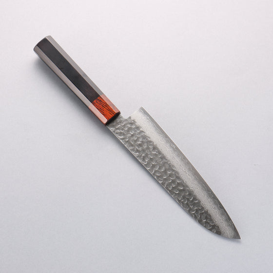 Seisuke VG10 33 Layer Hammered Damascus Santoku 180mm Black Pakka wood Handle - Seisuke Knife