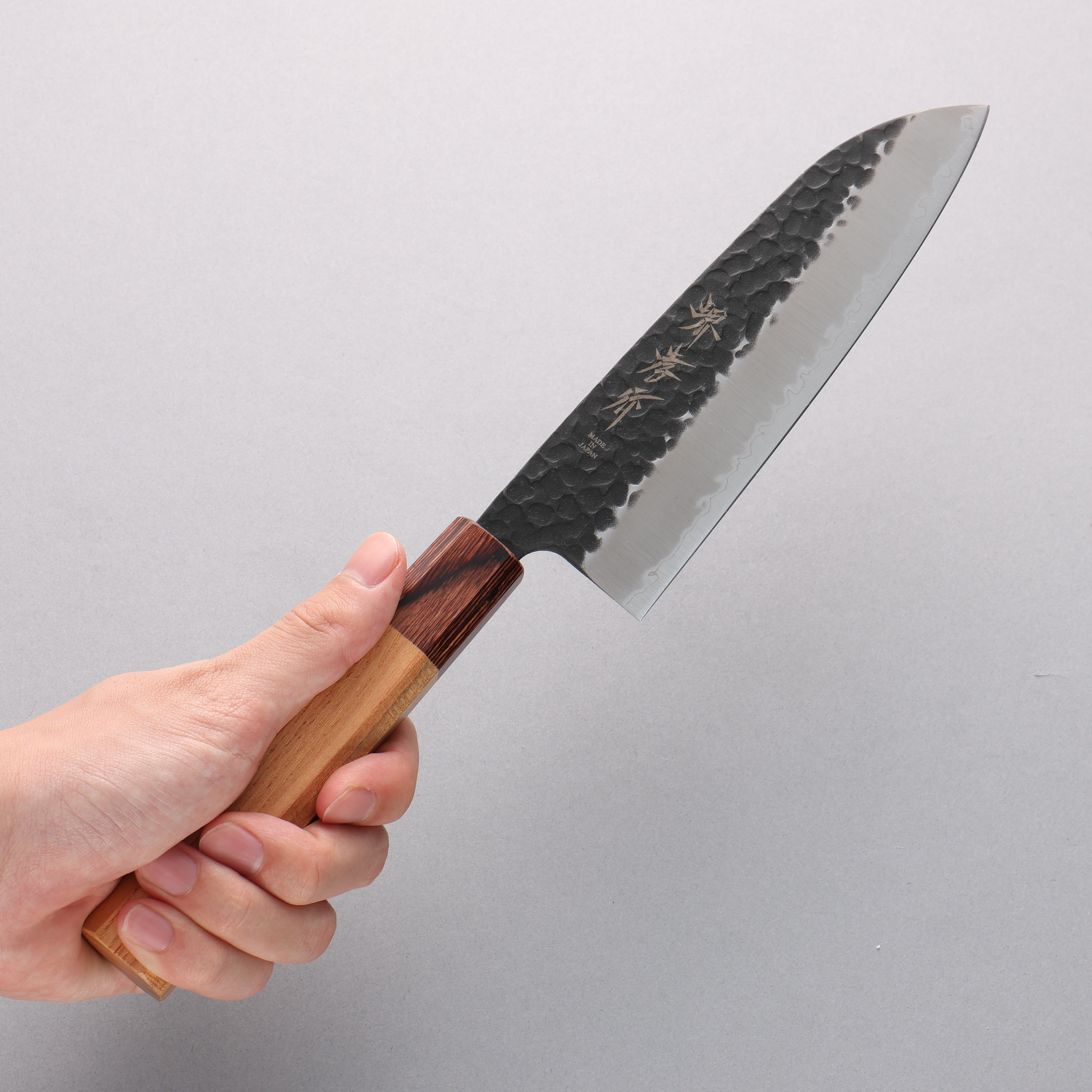 Sakai Takayuki Blue Super Hammered Black Finished Santoku 165mm Keyaki Elm Handle - Seisuke Knife