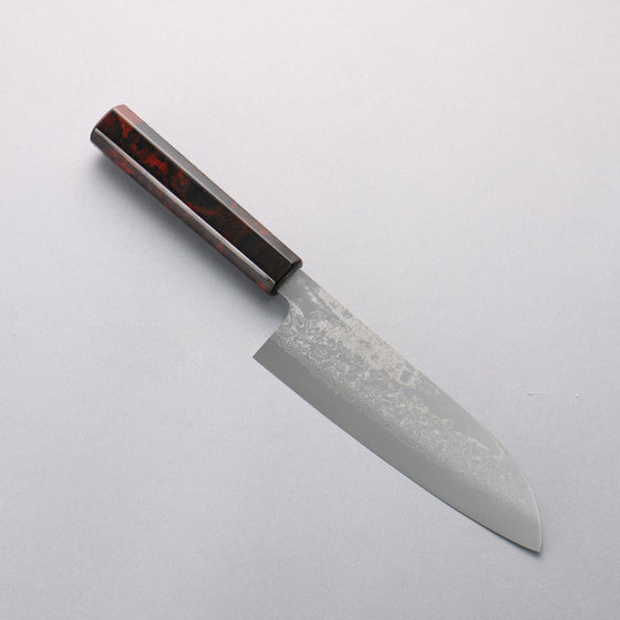 Makoto Kurosaki VG10w Damascus Santoku 165mm Lacquered (Marble pattern: Red/Black) Handle - Seisuke Knife