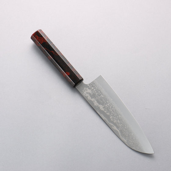 Makoto Kurosaki VG10w Damascus Santoku 165mm Lacquered (Marble pattern: Red/Black) Handle - Seisuke Knife