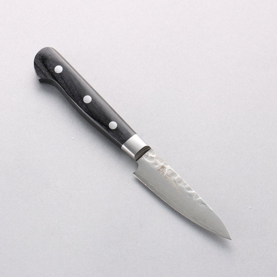 Sakai Takayuki VG10 Hammered Damascus 17 Layer Paring 80mm Black Pakka wood Handle - Seisuke Knife