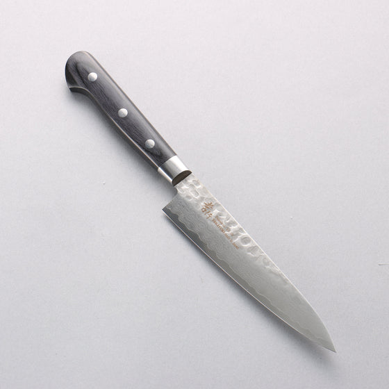 Sakai Takayuki VG10 Hammered Damascus 17 Layer Petty-Utility 135mm Black Pakka wood Handle - Seisuke Knife