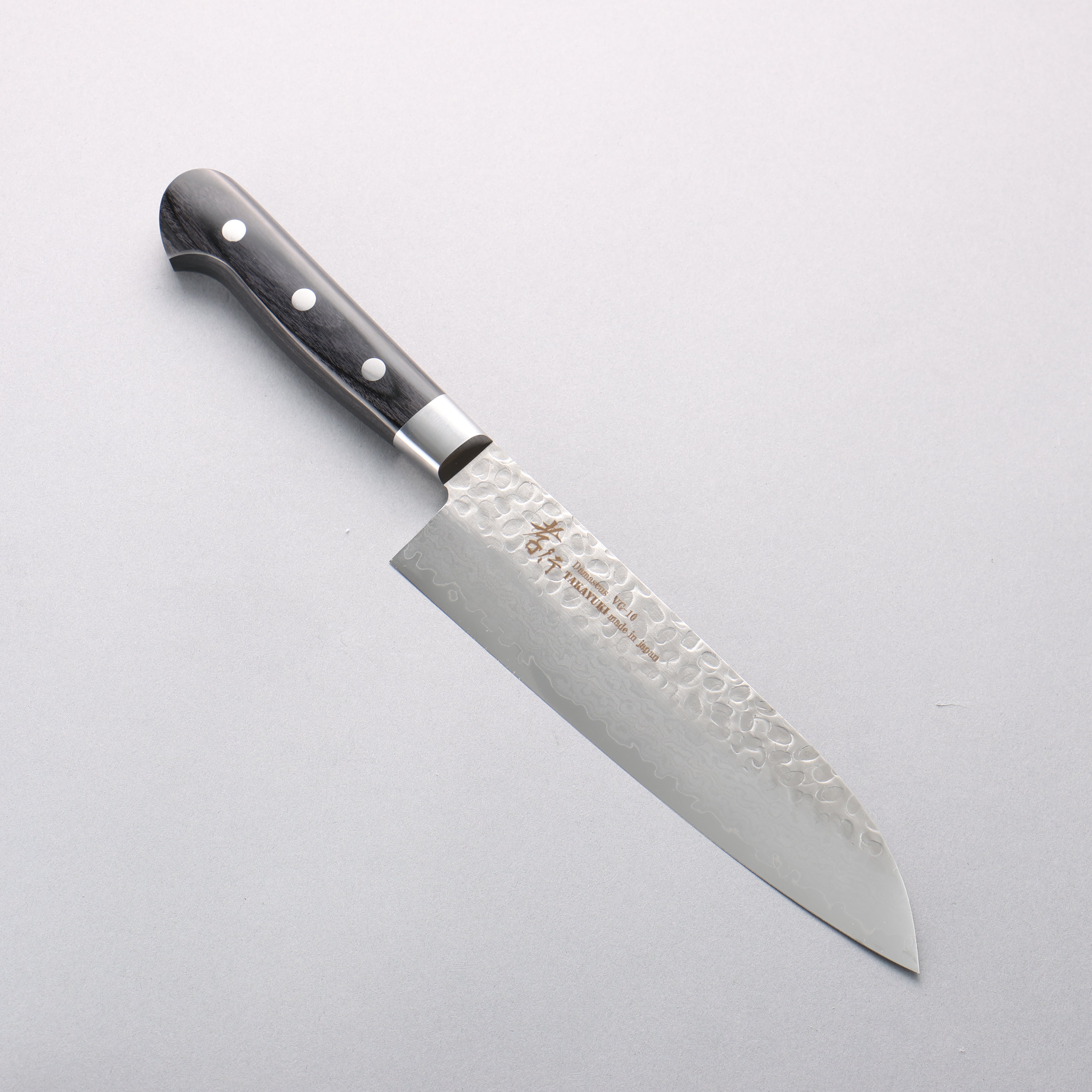 Sakai Takayuki VG10 Hammered Damascus 17 Layer Santoku 180mm Black Pakka wood Handle - Seisuke Knife