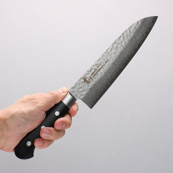 Sakai Takayuki VG10 Hammered Damascus 17 Layer Santoku 180mm Black Pakka wood Handle - Seisuke Knife