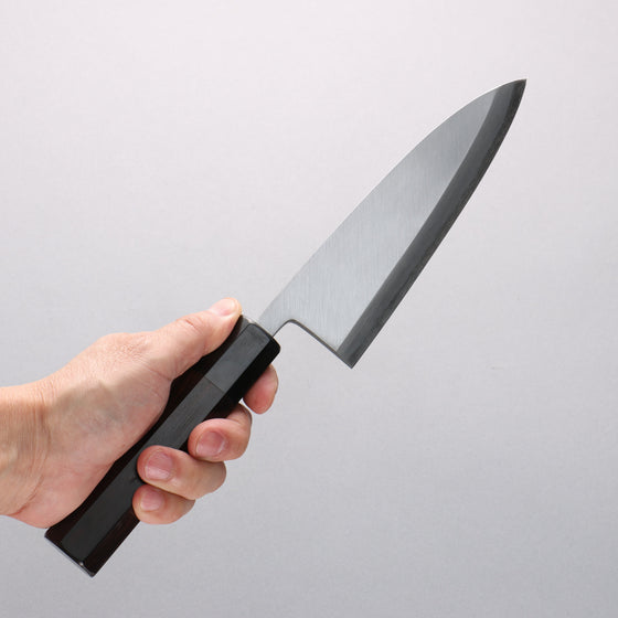 Minamoto Akitada Blue Steel No.2 Aideba 165mm Ebony Wood & Black Water Buffalo Horn Handle - Seisuke Knife