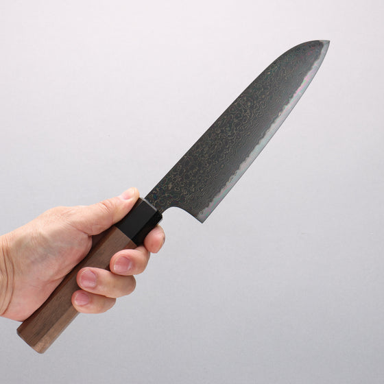 Kagekiyo ZA-18 Black Damascus Santoku 175mm Walnut Handle - Seisuke Knife