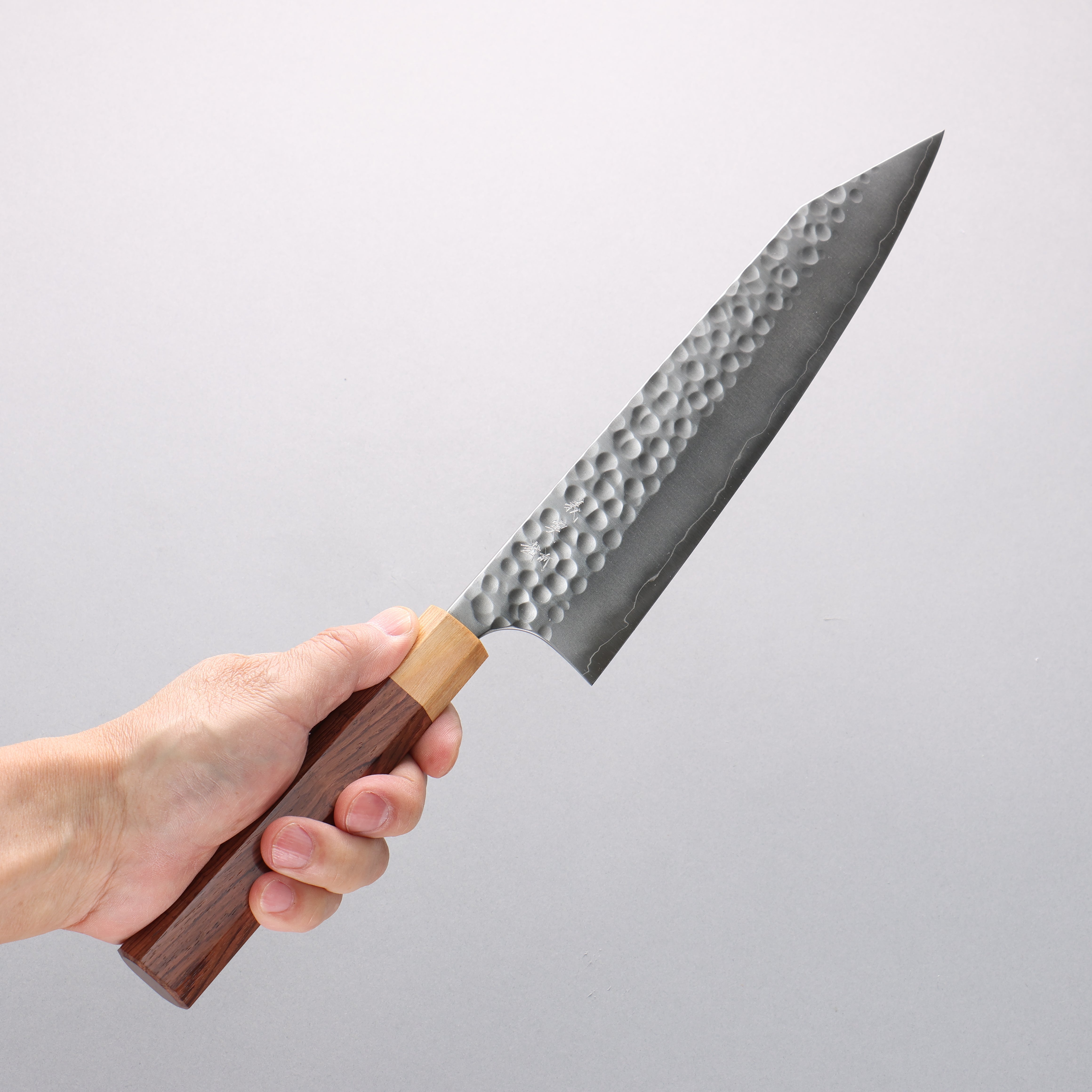 Yoshimi Kato Silver Steel No.3 Maru Hammered Kiritsuke Gyuto 240mm Honduras Rosewood & White Wood Handle - Seisuke Knife