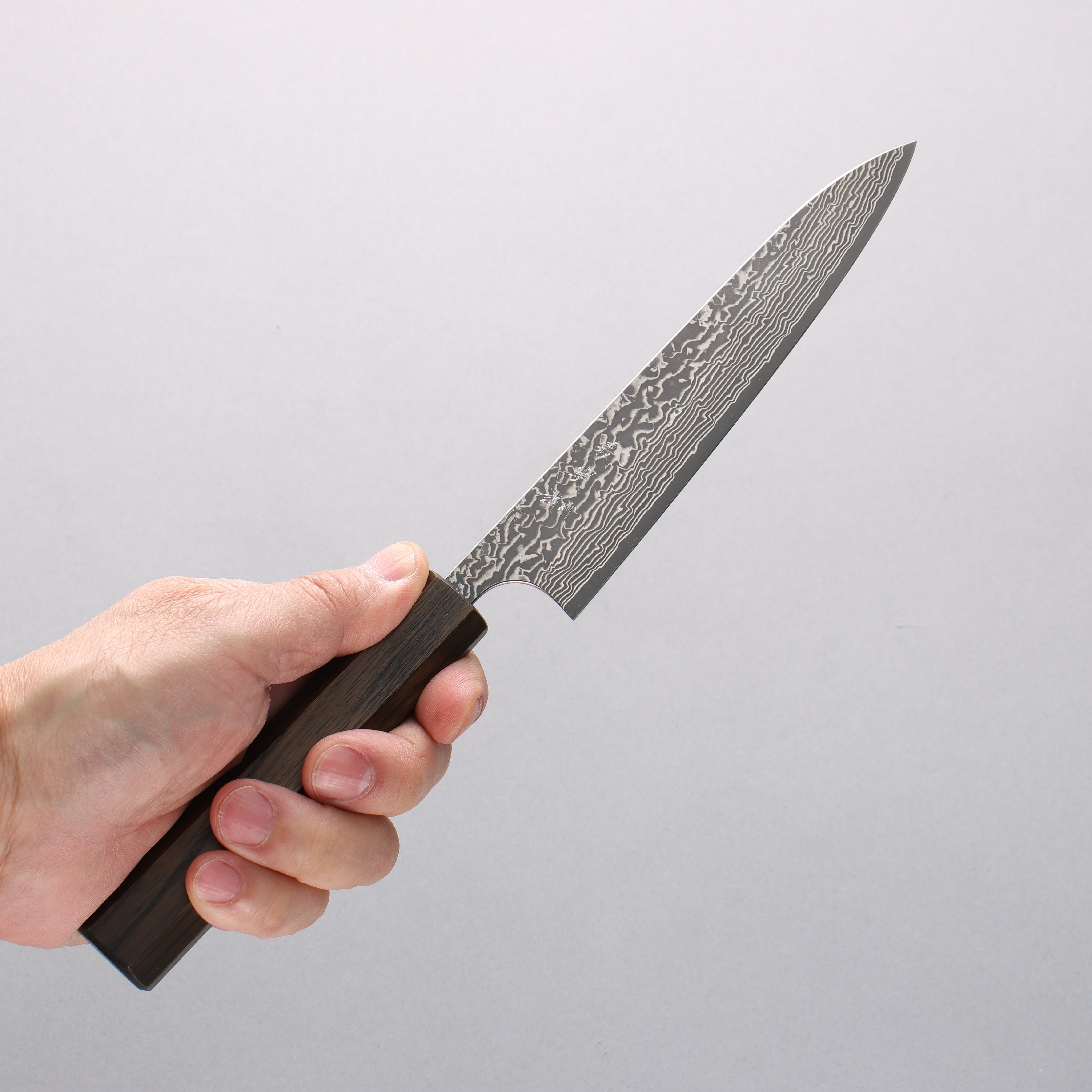 Yoshimi Kato VG10 Black Damascus Petty-Utility 150mm Japanese Pagoda Tree (Black Lacquered) Handle - Seisuke Knife