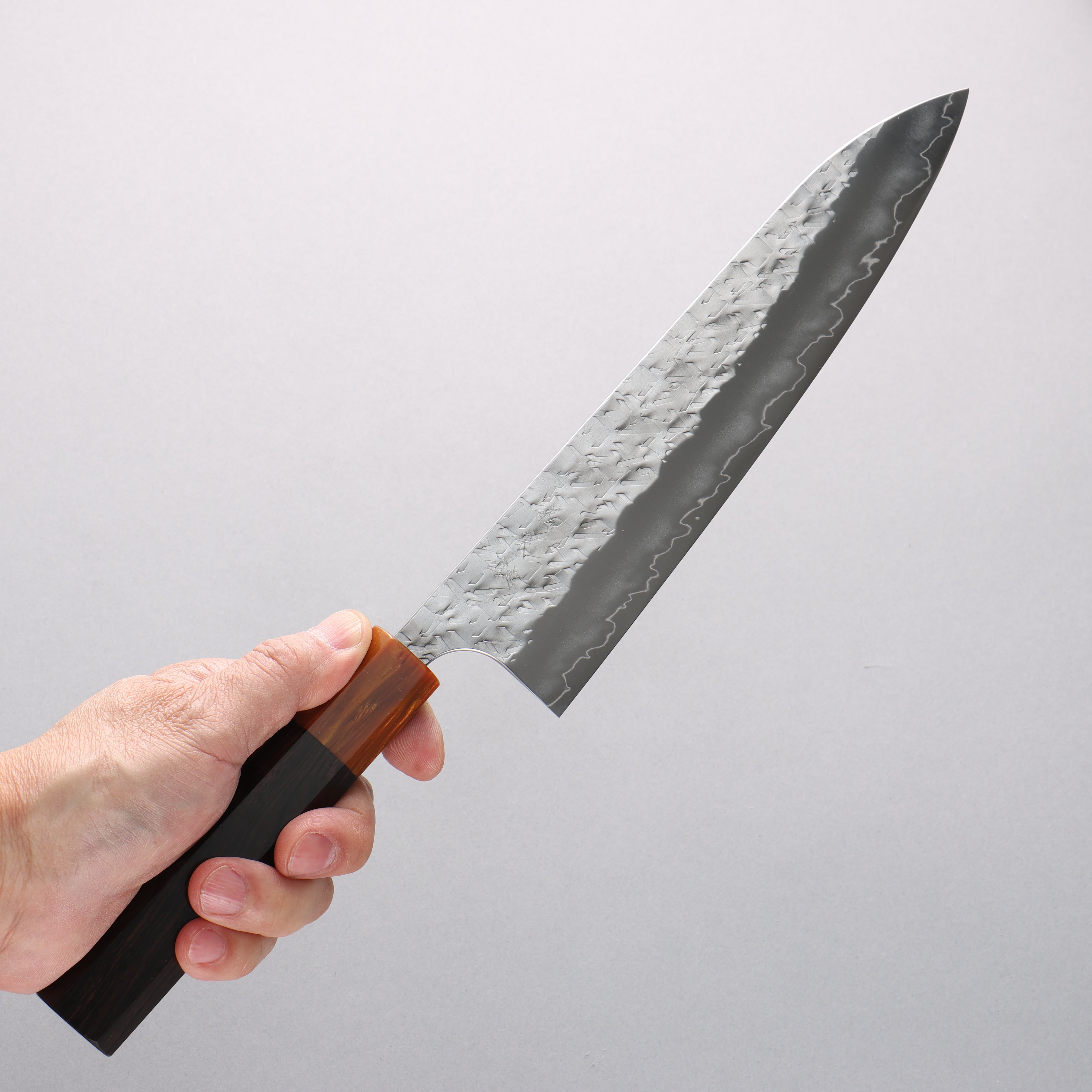 Yoshimi Kato Hyo SG2 Hammered Gyuto 210mm Ebony (ferrule: Orange Resin) Handle - Seisuke Knife