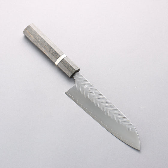 Yoshimi Kato SPG STRIX Hammered (V) Santoku 170mm Gray Stabilized Wood (White Ring) Handle - Seisuke Knife