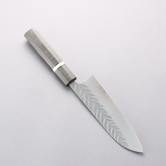 Yoshimi Kato SPG STRIX Hammered (V) Santoku 170mm Gray Stabilized Wood (White Ring) Handle - Seisuke Knife
