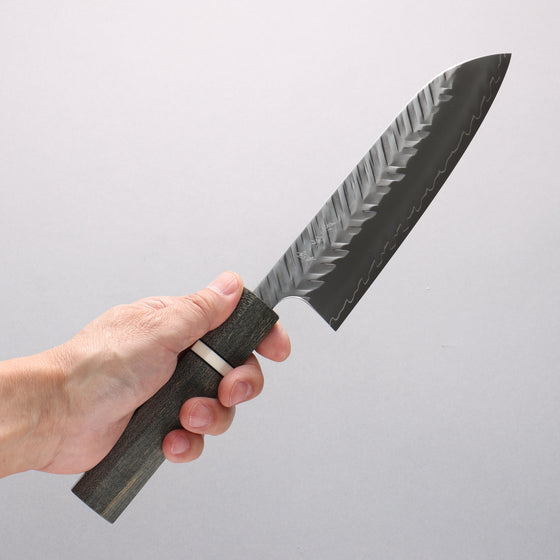 Yoshimi Kato SPG STRIX Hammered (V) Santoku 170mm Gray Stabilized Wood (White Ring) Handle - Seisuke Knife