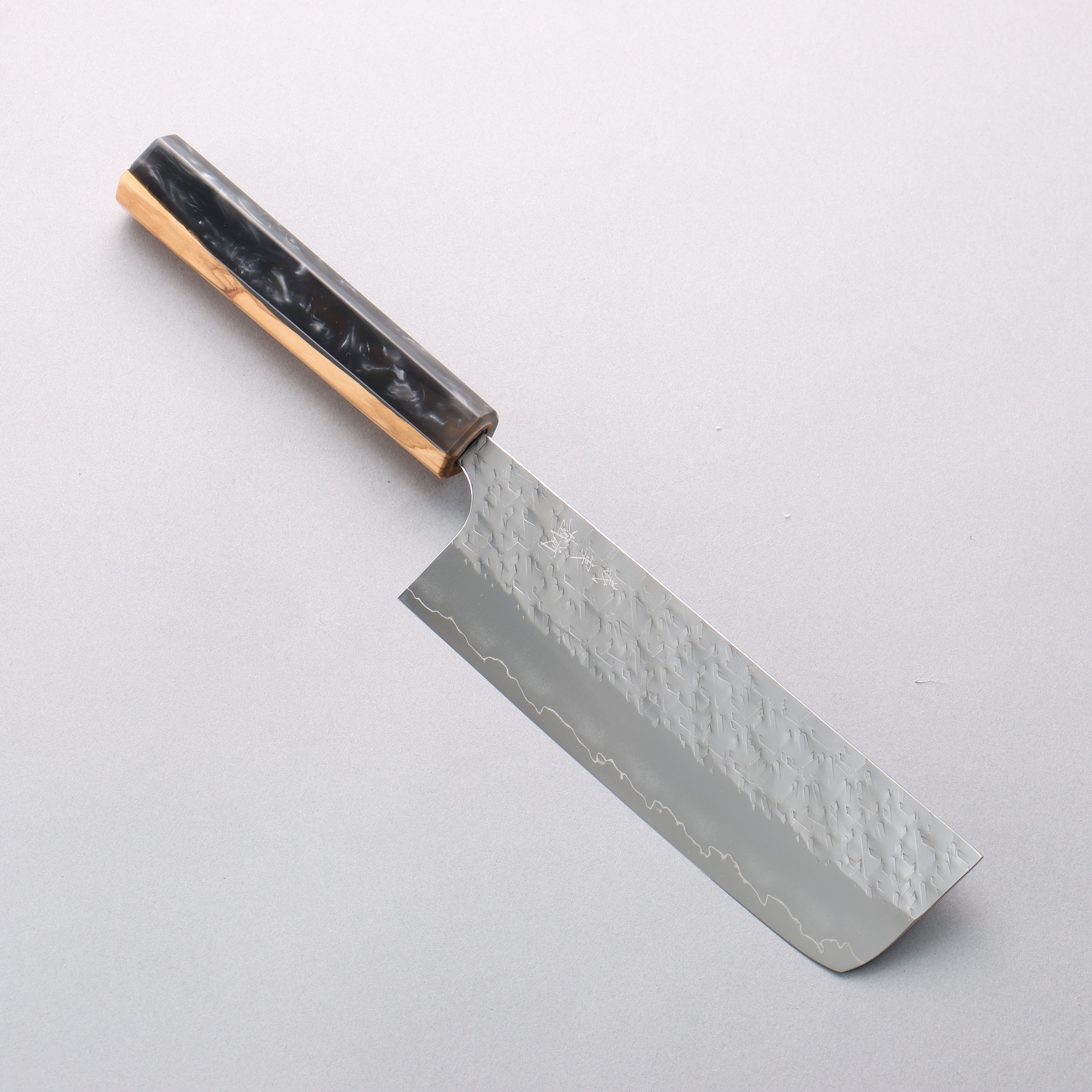 Yoshimi Kato Hyo SG2 Hammered Nakiri 165mm Olive Tree and Black/White Marble Resin Handle - Seisuke Knife